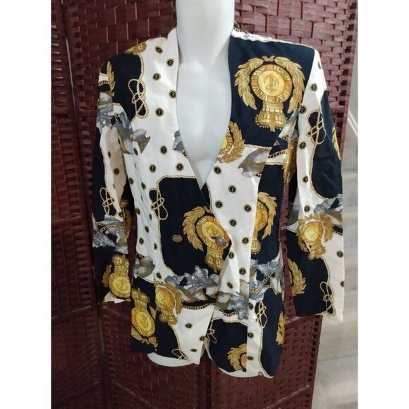 Blazer Jackets & Blazers - Vintage Joesph Ribkoff 80s Women's blazer jacket Nautical Print Ropes Anchor 6